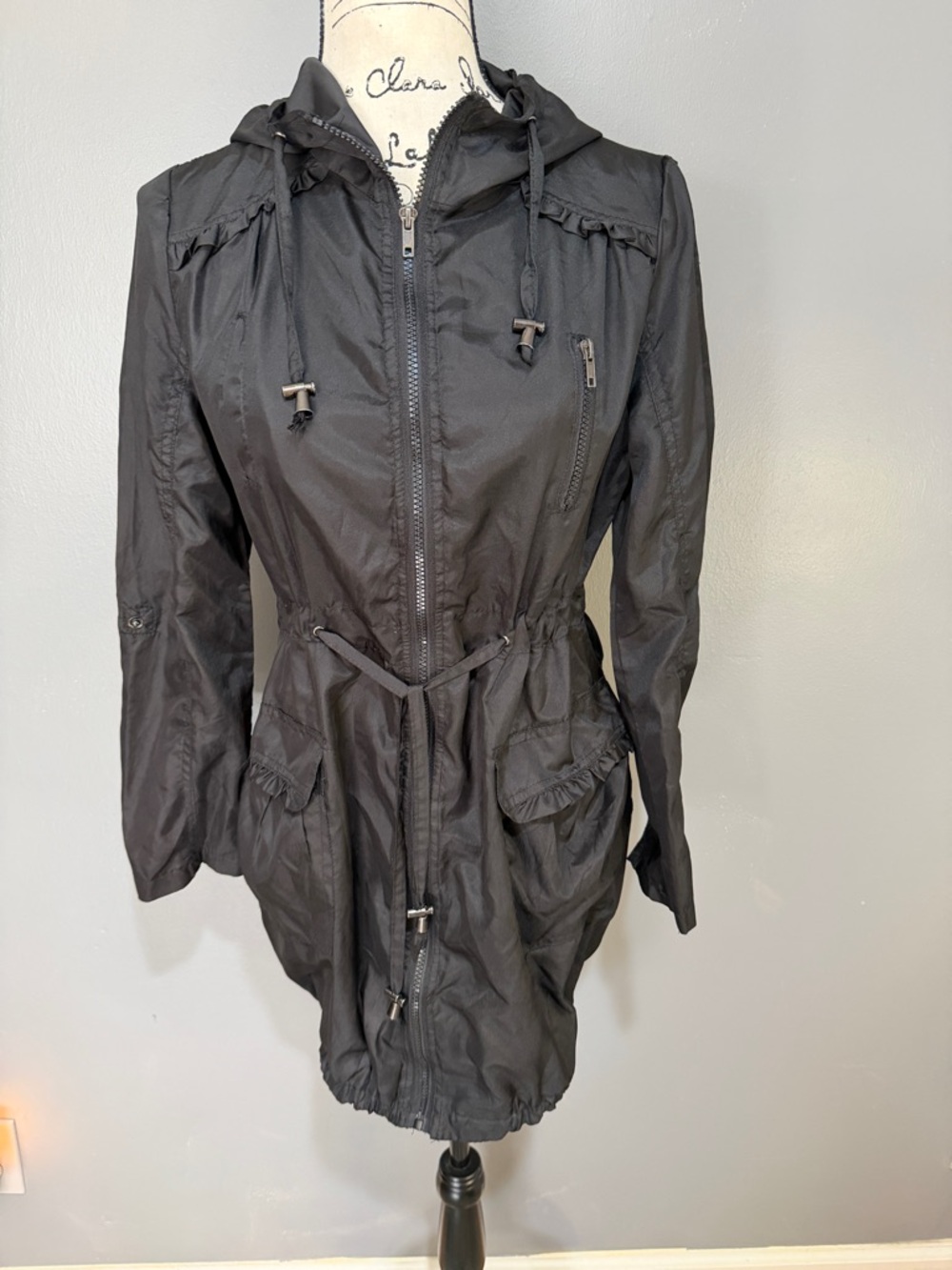 Black Hooded Utility Anorak Jacket Sz L